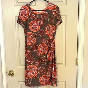 Robbie Bee and Brown/Gray and Orange Floral Side Tie Dress Small